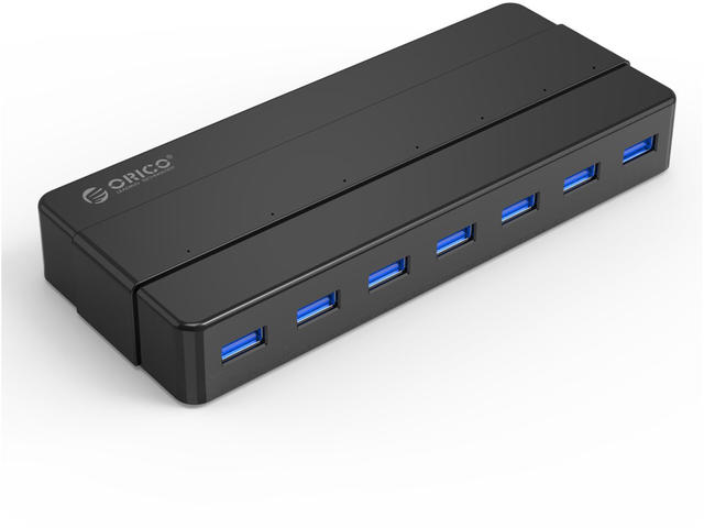 USB Хъб Orico USB3.0 HUB 7 порта с Premium захранващ адаптер, черен 