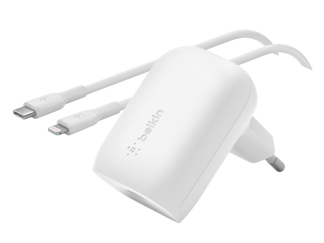 Зарядни устройства Belkin BOOST CHARGE 30W PD PPS Wall Charger + USB-C Cable with Lightning Connector - White