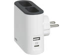 Зарядни устройства Legrand COR, 2P 6A, 2 странични гнезда, USB A+C, бяло/сиво