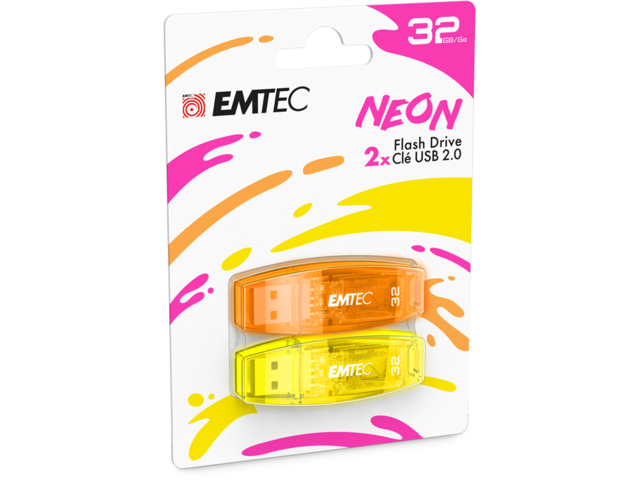 USB памети Emtec USB2.0 C410 32GB P2 Neon (2 броя в опаковка)