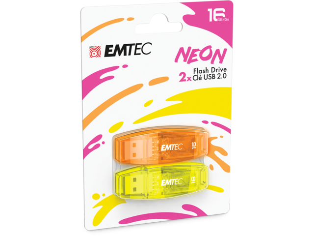USB памети Emtec USB2.0 C410 16GB P2 Neon (2 броя в опаковка)