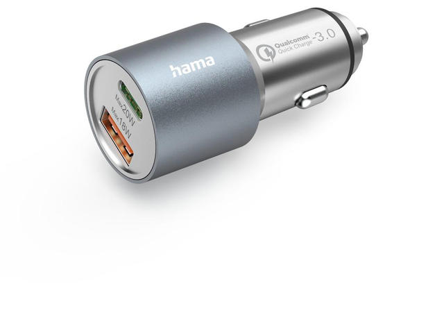 Зарядни устройства Hama бързо зарядно за кола, 1x USB-C PD, 1x USB-A QC, 38 W, метал