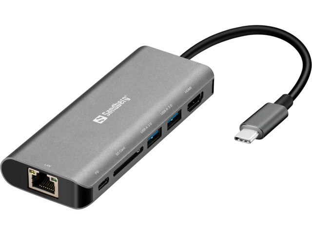 Кабели и Адаптери Sandberg USB-C Dock HDMI+LAN+SD+USB