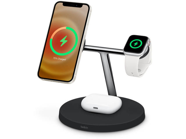 Зарядни устройства Belkin BoostCharge Pro 3-in-1 Wireless Charger with Official MagSafe Charging 15W, Black