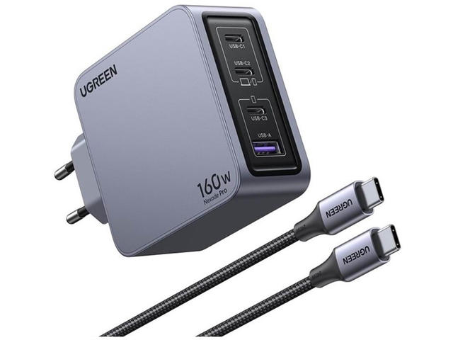 Зарядни устройства Ugreen 160W Nexode Pro 4-портово GaN Pd бързо зарядно устройство с USB C кабел