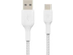 Кабели и Адаптери Belkin BoostCharge Braided USB-C към USB-A Cable, 3 метра, бял