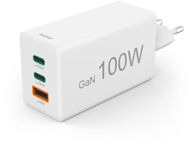 Зарядни устройства Hama, GaN, мини зарядно устройство, PD, 100 W, бяло