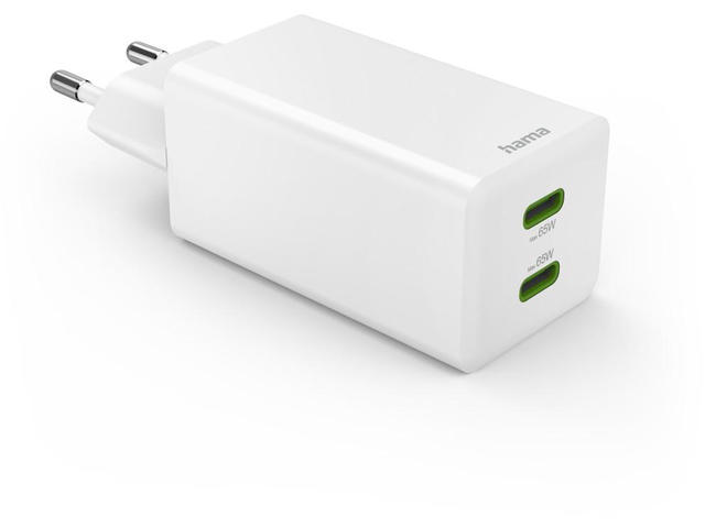 Зарядни устройства Hama, GaN, 2x USB-C, мини зарядно устройство, PD, 65 W, бяло 