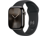 Смарт часовници Apple Watch Series 10 GPS + Cellular 42mm Slate Titanium Case with Black Sport Band - M/L