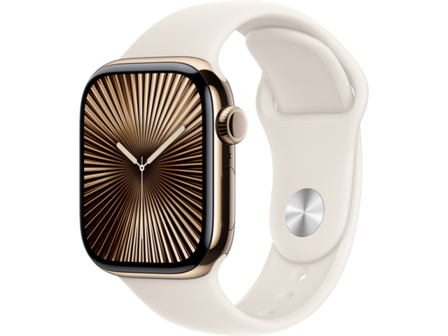 Смарт часовници Apple Watch Series 10 GPS + Cellular 42mm Gold Titanium Case with Starlight Sport Band - M/L