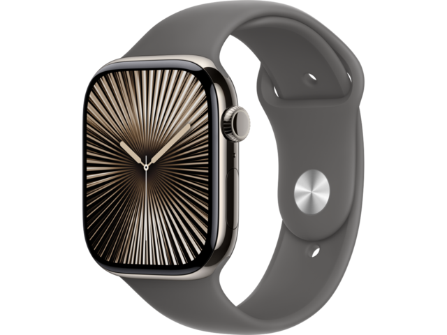 Смарт часовници Apple Watch S10 GPS + Cellular 46mm Natural Titanium Case with Stone Grey Sport Band - S/M