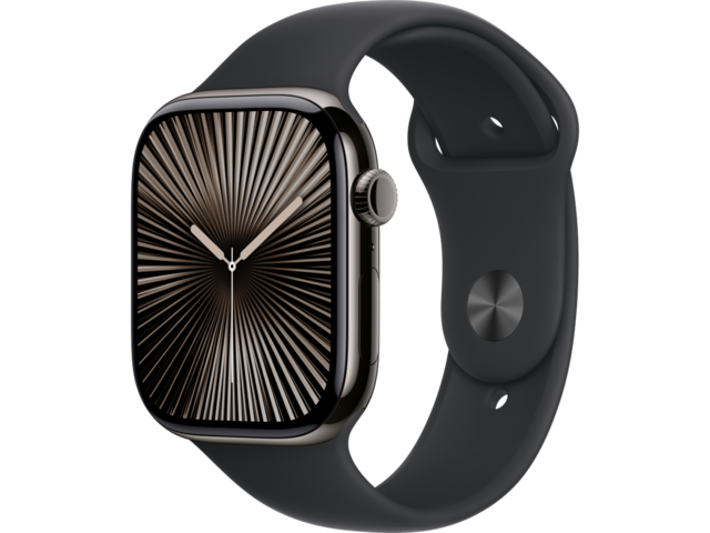 Смарт часовници Apple Watch S10 GPS + Cellular 46mm Slate Titanium Case with Black Sport Band - M/L