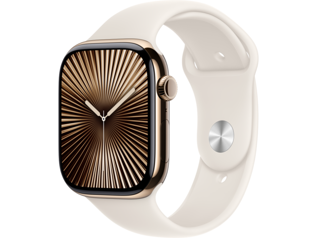 Смарт часовници Apple Watch S10 GPS + Cellular 46mm Gold Titanium Case with Starlight Sport Band - S/M
