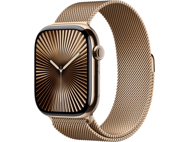 Смарт часовници Apple Watch S10 GPS + Cellular 46mm Gold Titanium Case with Gold Milanese Loop - M/L