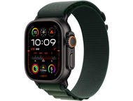 Каишки Apple Watch 49mm Loop: Dark Green Alpine Loop - Large - Natural Titanium Finish