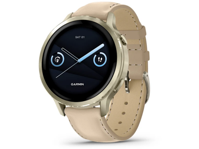 Смарт часовници Garmin  Venu® 4 - 41 мм, Lunar Gold с Light Sand кожена каишка