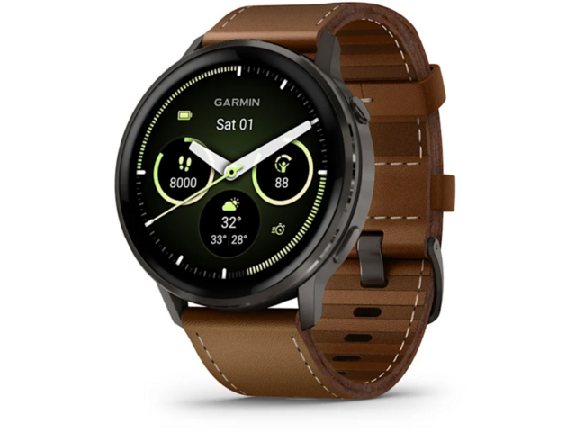 Смарт часовници Garmin Venu® 4 - 45 мм, Slate с Brown кожена каишка