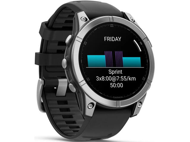 Смарт часовници Garmin fēnix E - 47 мм, AMOLED - Stainless Steel с Black силиконова каишка 