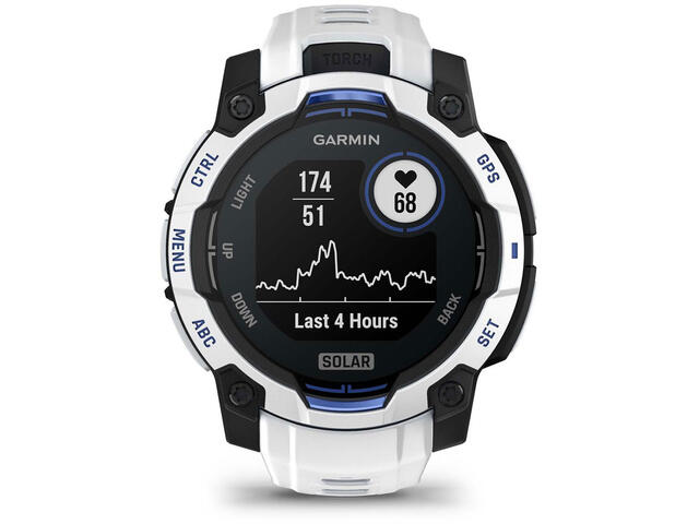 Смарт часовници Garmin Instinct 3 – 45 мм, Solar - Whitestone с Whitestone/Bolt Blue каишка