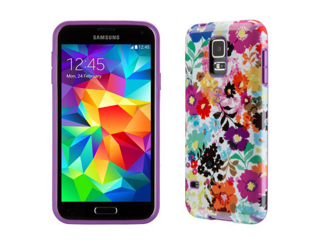 Калъфи Speck CandyShell Inked за Galaxy S5, Inked BoldBlossoms White/Revolution Purple