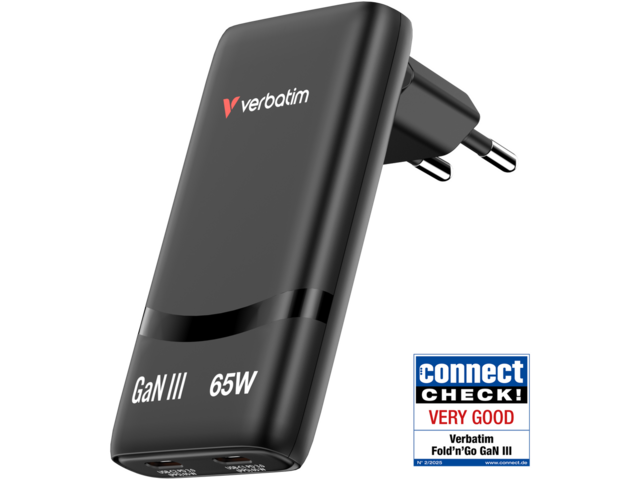 Зарядни устройства Verbatim Fold 'n' Go GaN Charger 65W 2-Port EU Plug - Black