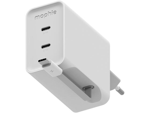 Зарядни устройства Mophie GaN USB-C Dual 67W and cable (70cm), White