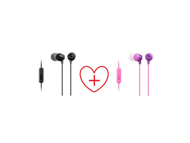 Слушалки Комплект Sony MDR-EX15AP, в черно/ в розово